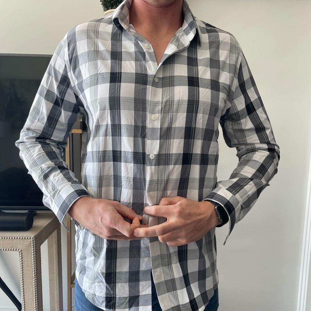 XL Fitted Express Grey Plaid Dress Shirt